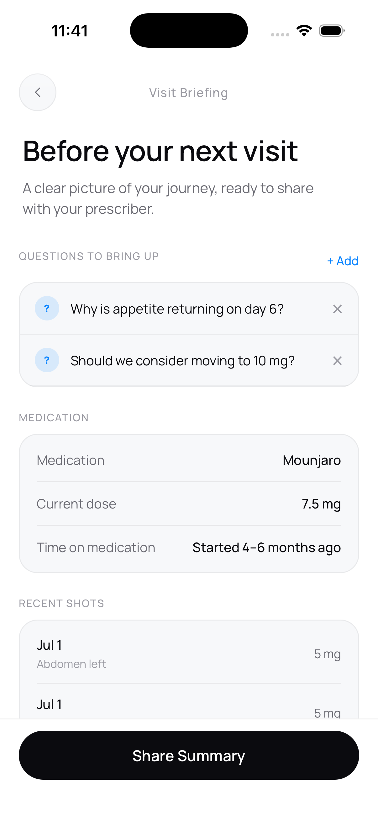 Doctor Visit Briefing screen